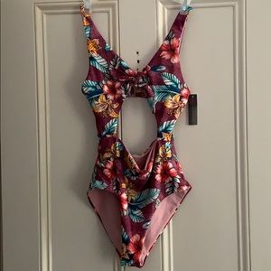 Purple Floral Bathing Suit